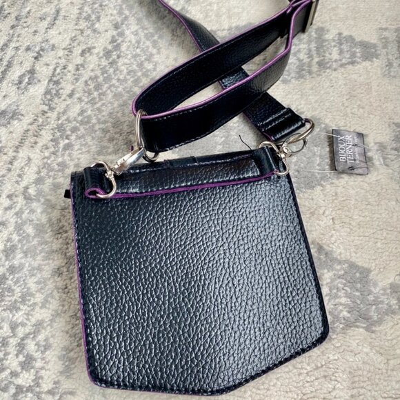 Bijoux Terner Black w Purple Trim Vegan Leather Mini Crossbody Belt Bag - Picture 5 of 11